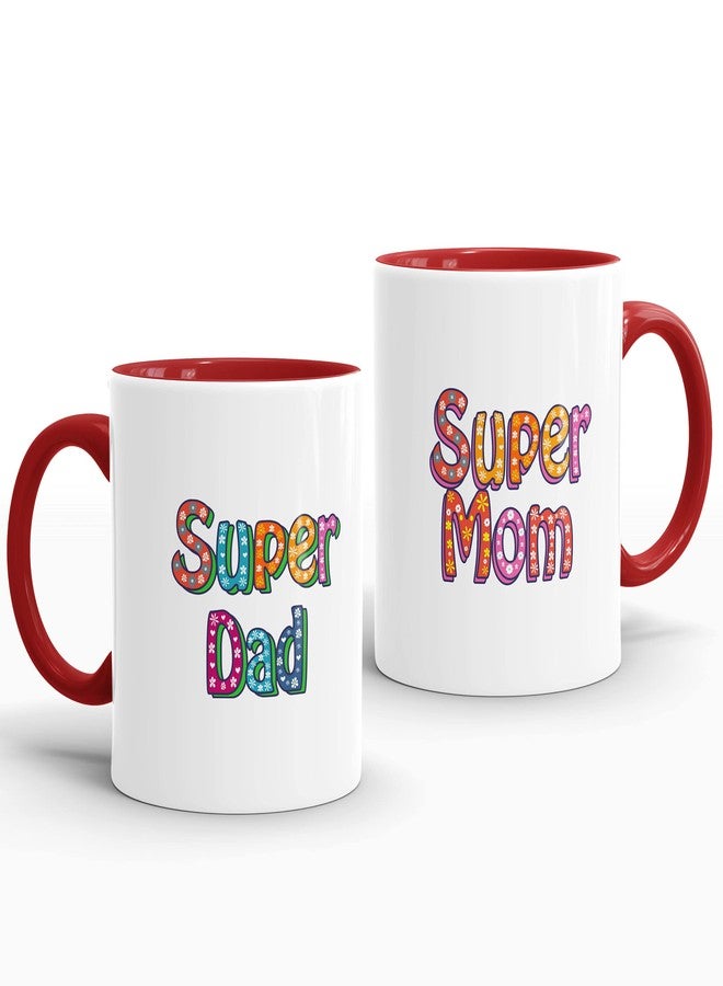 Gift Arcadia Ceramic Super Mom & Dad Coffee Mug - 2 Pieces, Red, 330ml (A351) - Image 1