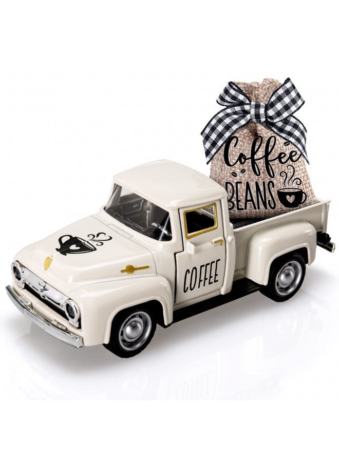 Huray Rayho Coffee Decor for Coffee Bar Metal Truck with Coffee Beans Burlap Sack Vintage Pickup Farmhouse Coffee Station Tabletop Tiered Tray Decor Mini Diecast Truck Decorations - Image 1