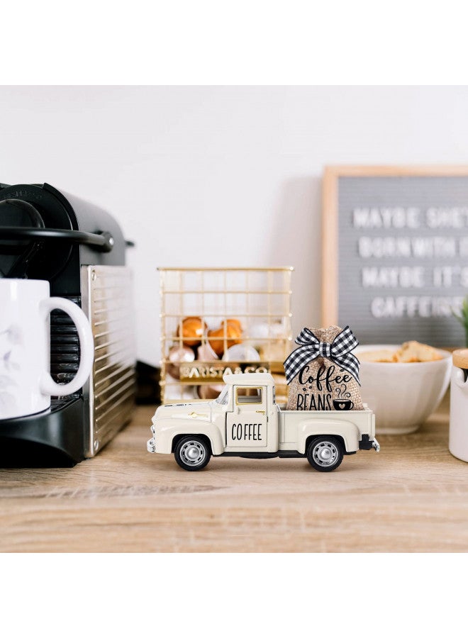Huray Rayho Coffee Decor for Coffee Bar Metal Truck with Coffee Beans Burlap Sack Vintage Pickup Farmhouse Coffee Station Tabletop Tiered Tray Decor Mini Diecast Truck Decorations - Image 5