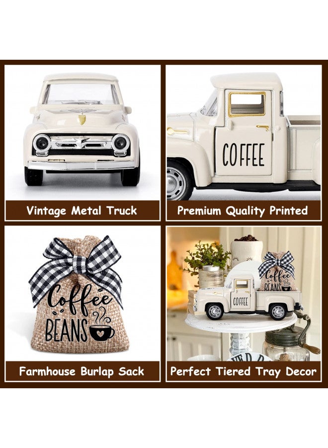 Huray Rayho Coffee Decor for Coffee Bar Metal Truck with Coffee Beans Burlap Sack Vintage Pickup Farmhouse Coffee Station Tabletop Tiered Tray Decor Mini Diecast Truck Decorations - Image 2