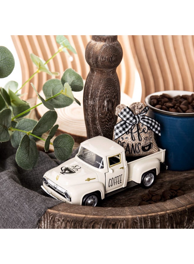 Huray Rayho Coffee Decor for Coffee Bar Metal Truck with Coffee Beans Burlap Sack Vintage Pickup Farmhouse Coffee Station Tabletop Tiered Tray Decor Mini Diecast Truck Decorations - Image 4