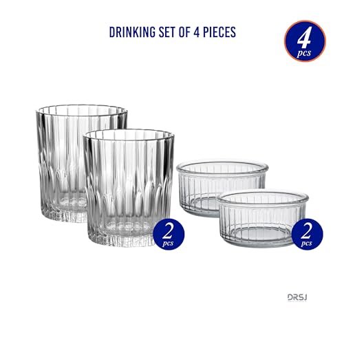 Duralex® Drinking Set of 4 Pieces Includes 2 Clear Whiskey Glass of 310ml Each and 2 Clear Glass Ramekin Bowls of 240ml Each | Ultra Scratch Resistant Tempered Glass - Image 2