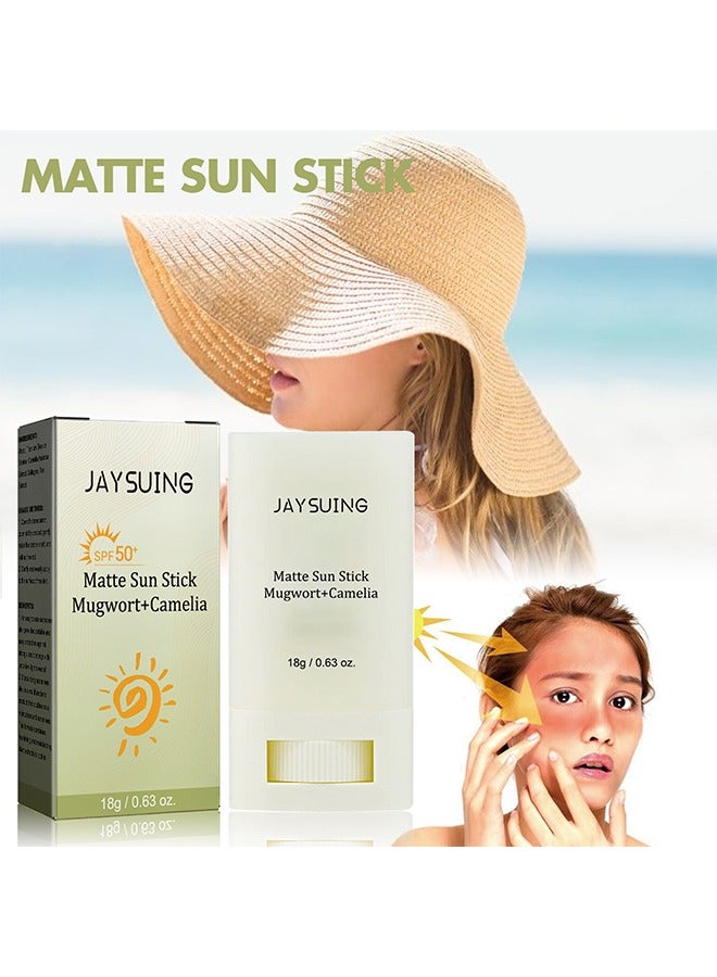 Jaysuing Matte Sun Stick, Mugwort + And Camelia, Relief Sun Organic Sunscreen SPF50+, Moisturizing Sunscreen, Breathable, Refreshing, Easy To Apply Sunscreen - Image 1