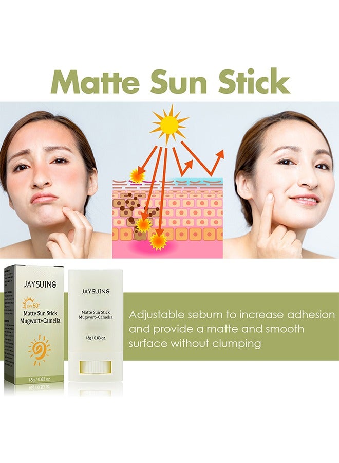 Jaysuing Matte Sun Stick, Mugwort + And Camelia, Relief Sun Organic Sunscreen SPF50+, Moisturizing Sunscreen, Breathable, Refreshing, Easy To Apply Sunscreen - Image 2