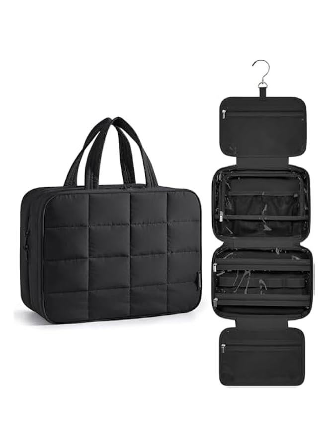 HOOKOR Travel Toiletry Bag with Jewelry Organizer, Hanging Makeup Cosmetic Bag, Puffy Carry-On Travel Accessories Essentials, Large Black Organizer for Toiletries and Jewelry (Black, 31 * 12 * 23CM) - Image 1