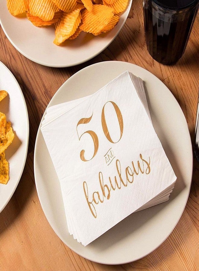 BLUE PANDA 50th Birthday Napkins for Women - 5 x 5 in, White, 3-Ply, Pack of 50 - Gold Foil 50 & Fabulous Design, Cocktail Napkins, Absorbent Party Tableware - Image 4