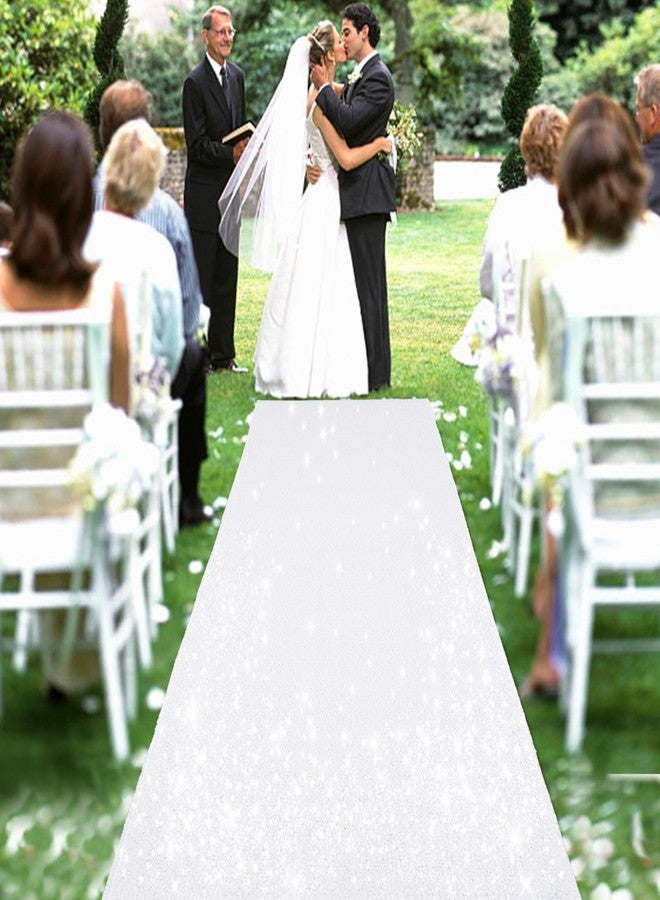 PartyDelight Wedding Aisle Runner Sequin Carpet Runner for Party Sparkly Rug Indoor Outdoor Weddings Engagement Ceremony White 2FTx15FT - Image 1