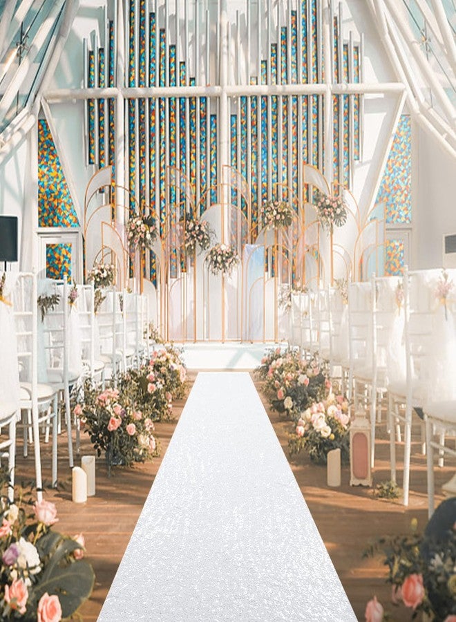 PartyDelight Wedding Aisle Runner Sequin Carpet Runner for Party Sparkly Rug Indoor Outdoor Weddings Engagement Ceremony White 2FTx15FT - Image 4