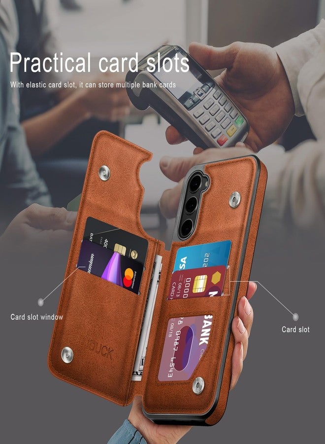 DJDUCK Designed for Samsung Galaxy S23 Plus Case Wallet with Card Holder, [Magnetic Clasp Folio Cover] [RFID Blocking Leather Protection] Shockproof Women Men Cases for Samsung S23 Plus Light Brown - Image 3