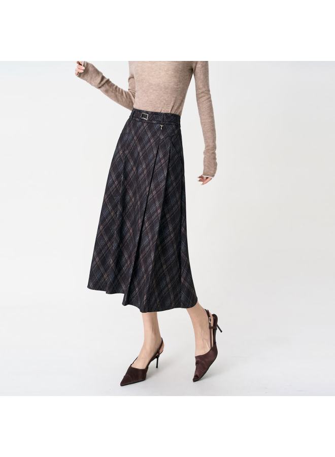 Yanyee Vintage Plaid Slimming Mid-length A-line Skirt For Women  Winter Coffee Plaid XL - Image 1