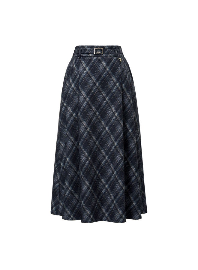 Yanyee Vintage Plaid Slimming Mid-length A-line Skirt For Women  Winter Coffee Plaid XL - Image 4