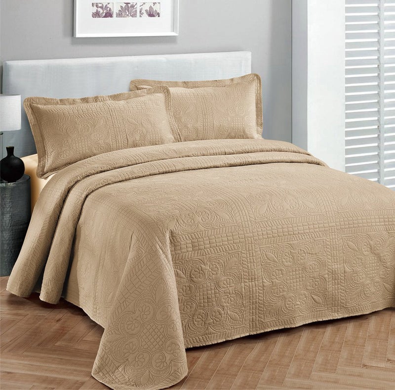 Fancy Linen Fancy Collection Luxury Bedspread Coverlet Embossed Bed Cover Solid Taupe New Over Size 118"x106" King/California King - Image 3