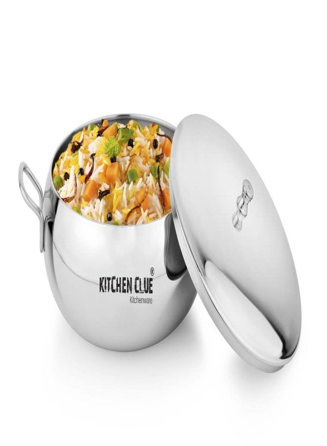 دليل المطبخ طقم أوعية تقديم من الفولاذ المقاوم للصدأ من KITCHEN CLUE مع غطاء - عبوة من قطعة واحدة، 2000 مل - مثالي للتقديم والتخزين - مقلاة فولاذية بمقبض لتقديم الأرز، والعدس، والكاري، والفواكه المجففة، والفواكه، إلخ. - Image 5