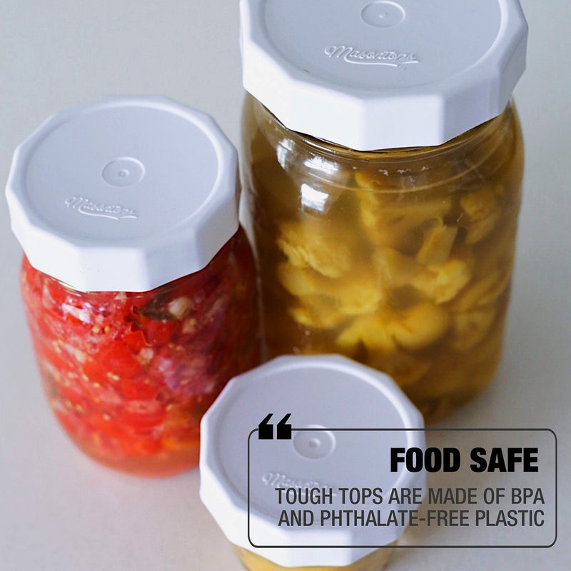 Masontops Tough Tops - Ball Wide Mouth Mason Jar Lids Plastic Leakproof - BPA-Free White Plastic Mason Jar Lids - Reusable Dry Canning Lids fit Ball Jars (Ball Mason Jars not included) - Image 5