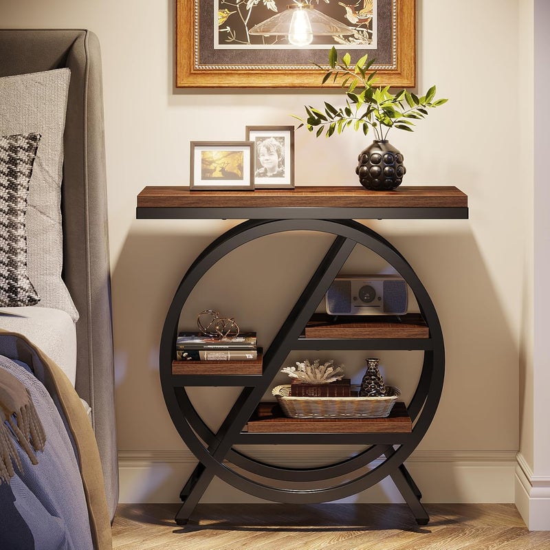 Tribesigns End Table for Living Room, 3-Tier Narrow Side Table with Storage, Wood Sofa Side Table with Geometric Metal Frame, Industrial Nightstand and Bedside Table for Bedroom - Image 4