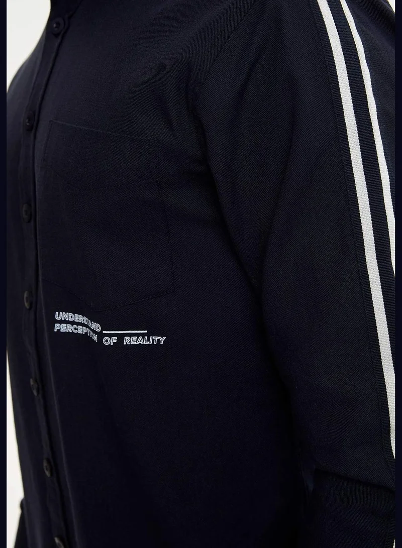 ديفاكتو Man Woven Top Slim Fit Polo Neck Long Sleeve Shirt