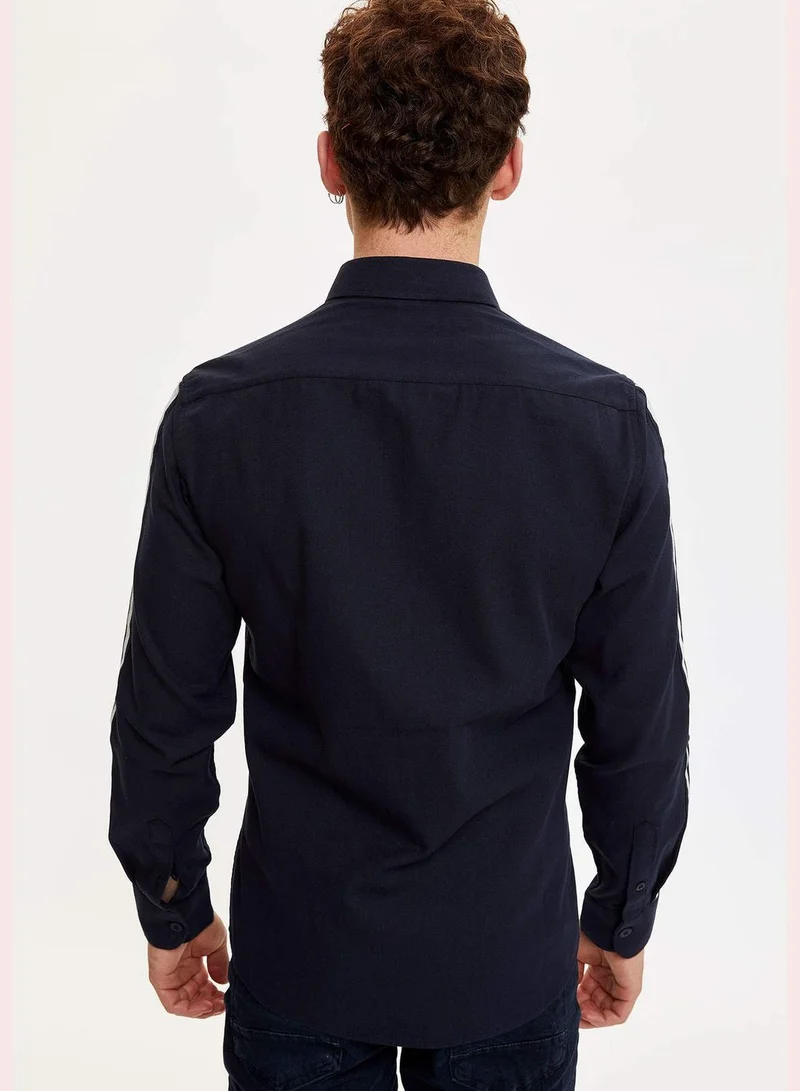 ديفاكتو Man Woven Top Slim Fit Polo Neck Long Sleeve Shirt