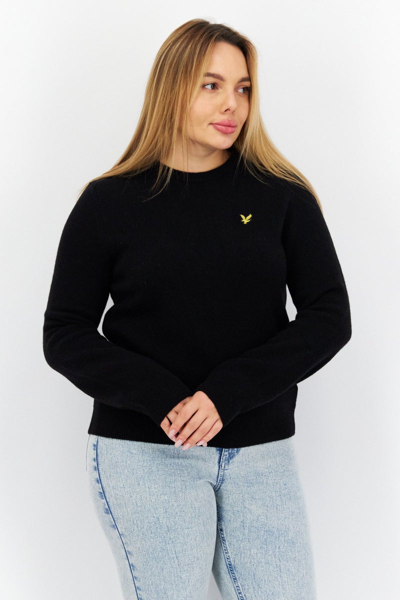 Lyle & Scott Women Crew Neck Embroidered Logo Knitted Sweater, Black  - Image 1
