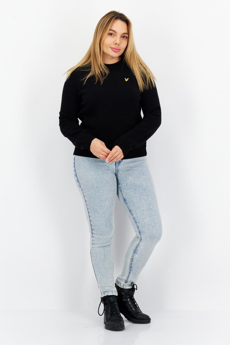 Lyle & Scott Women Crew Neck Embroidered Logo Knitted Sweater, Black  - Image 3