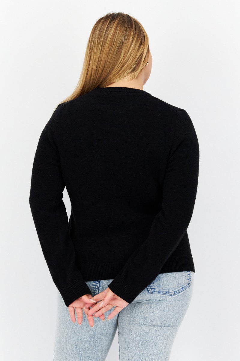 Lyle & Scott Women Crew Neck Embroidered Logo Knitted Sweater, Black  - Image 2