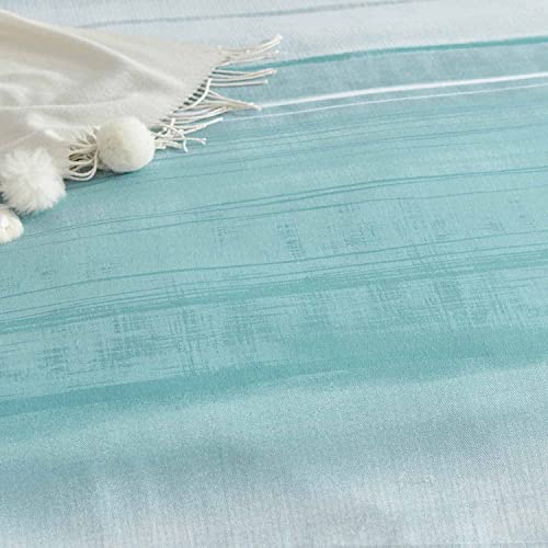 ETDIFFE Comforter Set Queen Size, 3pc Teal Grey and Blue Gradient Striped Pattern Bedding Set - Modern Soft & Lightweight All Season Farmhouse Microfiber Down Alternative Comforter (90x90) - Image 5