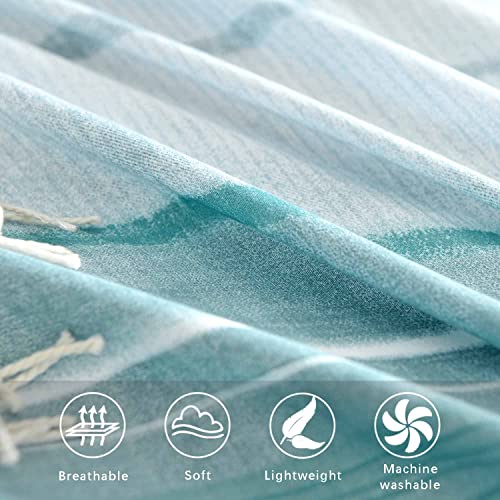 ETDIFFE Comforter Set Queen Size, 3pc Teal Grey and Blue Gradient Striped Pattern Bedding Set - Modern Soft & Lightweight All Season Farmhouse Microfiber Down Alternative Comforter (90x90) - Image 4
