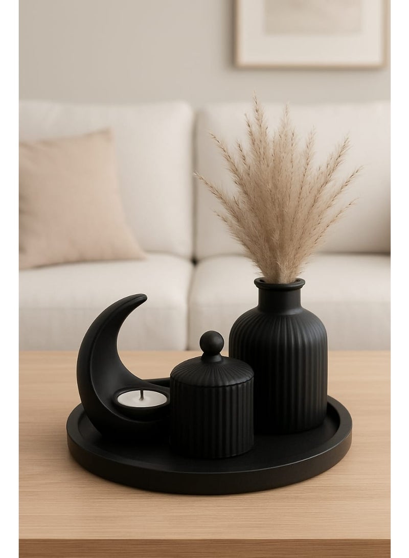 5-Piece Resin Home Décor Set – Vase, Crescent Candle Holder, Lidded Jar, Display Tray
