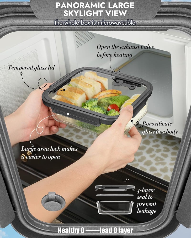 BOROHOUSE 12-Pack Glass Containers with Tempered Lids - Borosilicate, Oven-Safe, Airtight, BPA-Free, Multi-Size for Meal Prep, Dishwasher Safe (Gray) - Image 5