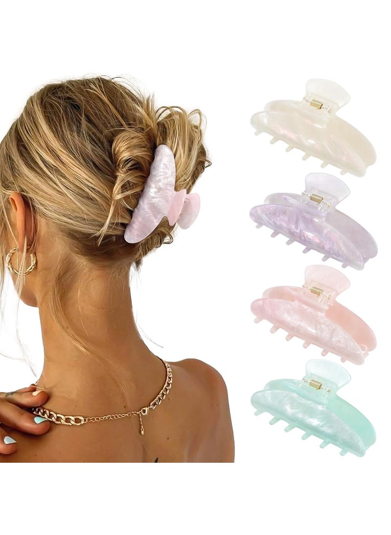 HAIMEIKANG 4Pcs Large Hair Claw Clips  Acrylic Big Hair Clips for Thick Hair Strong Hold Hair Jaw Clips Nonslip Banana Hair Barrettes Clips for Women Girls Sparklewhitepurplepinkgreen 