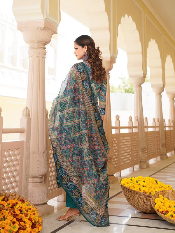 Vaamsi Women's Turquoise Rayon Printed Straight Kurta Pants With Dupatta Set | Festive Straight Kurta Set For Women | Printed Salwar Suit For Women (SKSKD3054, 3XL) - Image 4