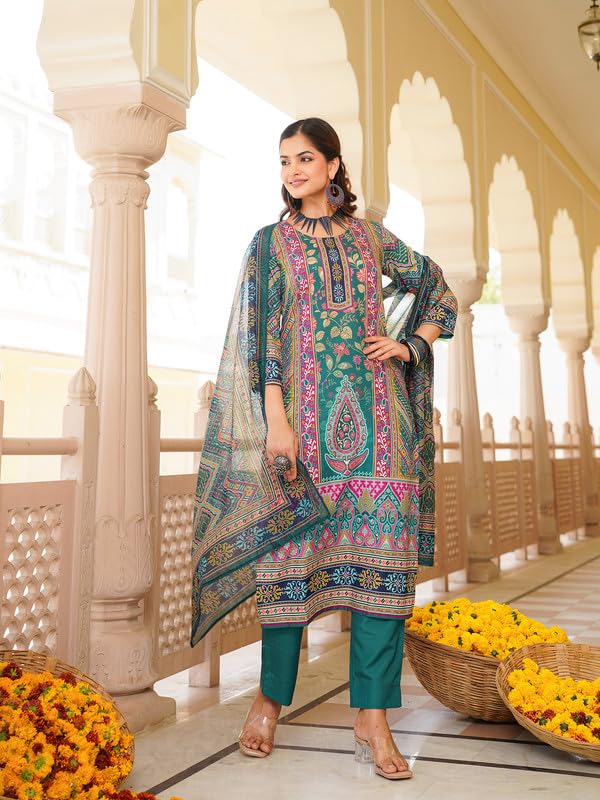 Vaamsi Women's Turquoise Rayon Printed Straight Kurta Pants With Dupatta Set | Festive Straight Kurta Set For Women | Printed Salwar Suit For Women (SKSKD3054, 3XL) - Image 5