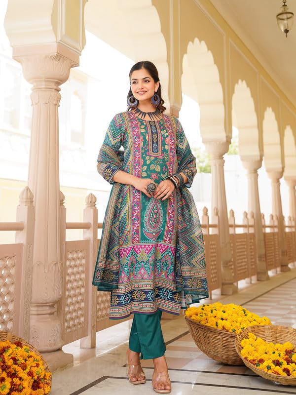 Vaamsi Women's Turquoise Rayon Printed Straight Kurta Pants With Dupatta Set | Festive Straight Kurta Set For Women | Printed Salwar Suit For Women (SKSKD3054, 3XL) - Image 3