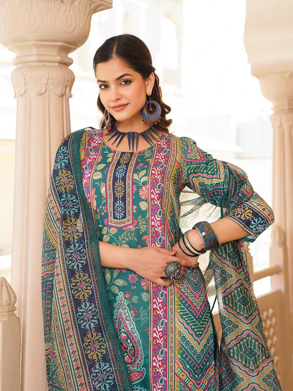 Vaamsi Women's Turquoise Rayon Printed Straight Kurta Pants With Dupatta Set | Festive Straight Kurta Set For Women | Printed Salwar Suit For Women (SKSKD3054, 3XL) - Image 2