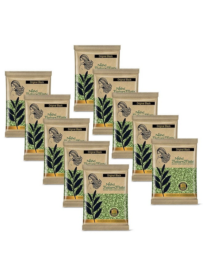 Nisha Nature Mate Henna Based Hair Color Original Black 10G Pack Of 10, Natural Black Hair Colour For Women And Men - Image 2
