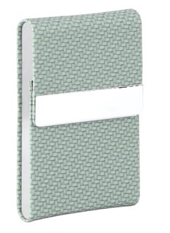 Excefore Business Card Holder, PU Leather Case Pocket Holders for Men or Women, Metal Slim Name Holder RFID Blocking Carrier with Magnetic Closure(Weave Pattern Green)  - Image 1