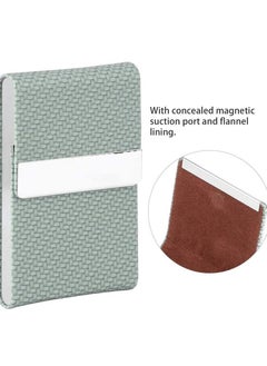 Excefore Business Card Holder, PU Leather Case Pocket Holders for Men or Women, Metal Slim Name Holder RFID Blocking Carrier with Magnetic Closure(Weave Pattern Green)  - Image 2