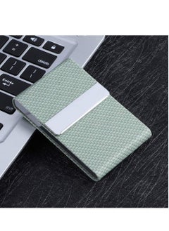 Excefore Business Card Holder, PU Leather Case Pocket Holders for Men or Women, Metal Slim Name Holder RFID Blocking Carrier with Magnetic Closure(Weave Pattern Green)  - Image 4