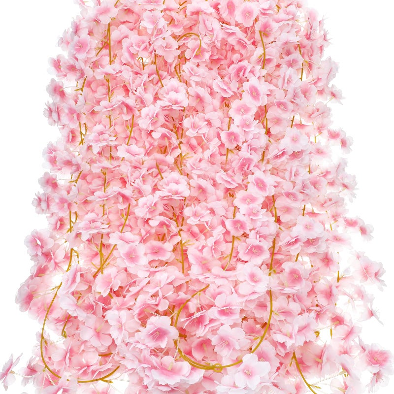 Exclaith 10 Pcs 59 FT Artificial Cherry Blossom Flower Vines Pink Flowers Garland Hanging Silk Flowers Garland for Wedding Party Party Arch Office Decor Sakura Cute Spring Summer Decor, Pink - Image 1
