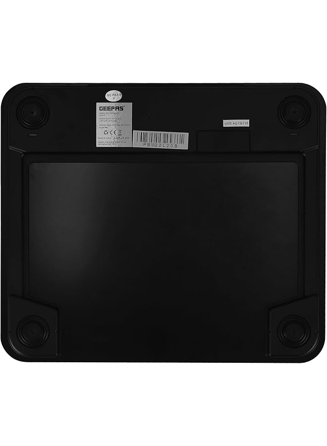 GEEPAS Smart Body Fat Scale Gbs46522 Connects With Android And Ios Tempered Glass Platform And Anti Slip Feet Black - Image 3