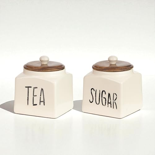 ClayStone Tea Sugar Ceramic Container Set of 2 - Handmade Jar for Kitchen Storage with Airtight Lids (Pack of 2) (Tea Suger) - Image 1