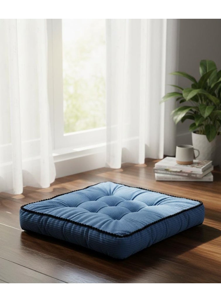 أي كي دي سي وسادة مربعة من قماش الفيلور الفاخر من ماكسيم هوم بحواف سوداء - وسادة ديكور منزلية عصرية باللون الأزرق الداكن، 40×40×7 سم - Image 2