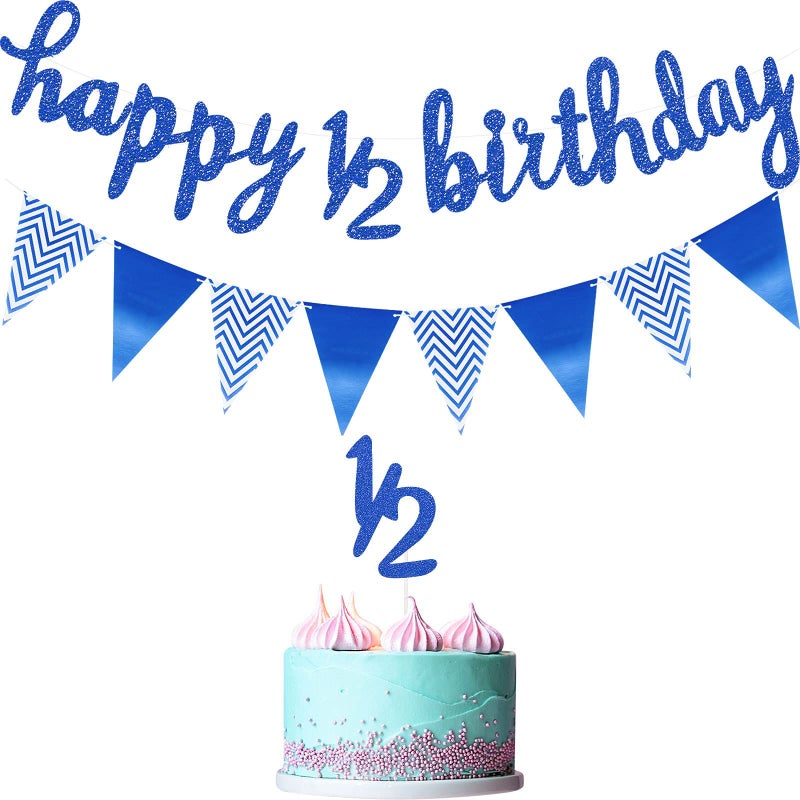 Excefore 12 6 Months Banner Happy Birthday Banner Happy 12 Birthday Banner Glitter 12 Half Year Cake Topper Triangle Flag Banner for Half Year Baby Shower Birthday Party Decoration - Image 2
