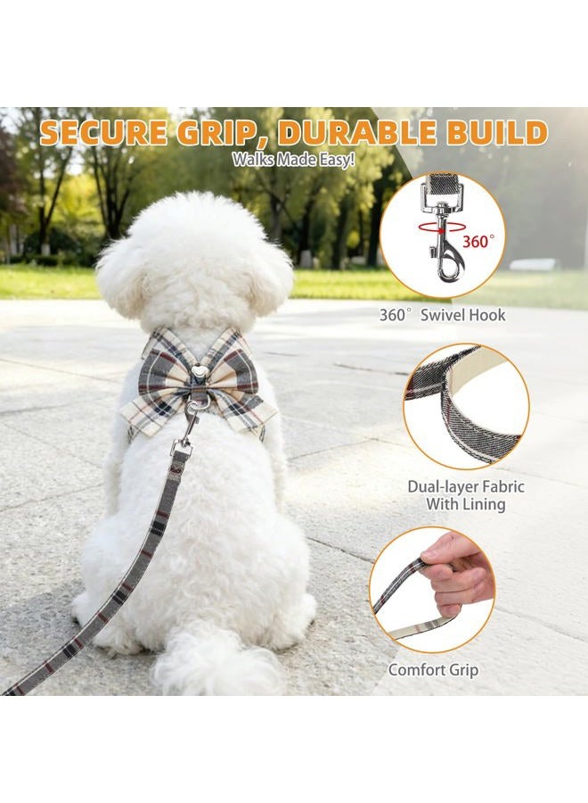 KOOLTAIL Small Dog Harness and Leash Set,Step in No Pull&Choke Soft Mesh Padded Adjustable Pet Vest Harness with Bowtie for Extra-Samll Medium Dogs and Cats,Cute Harnesses for XS S Puppy Beige XS - Image 5