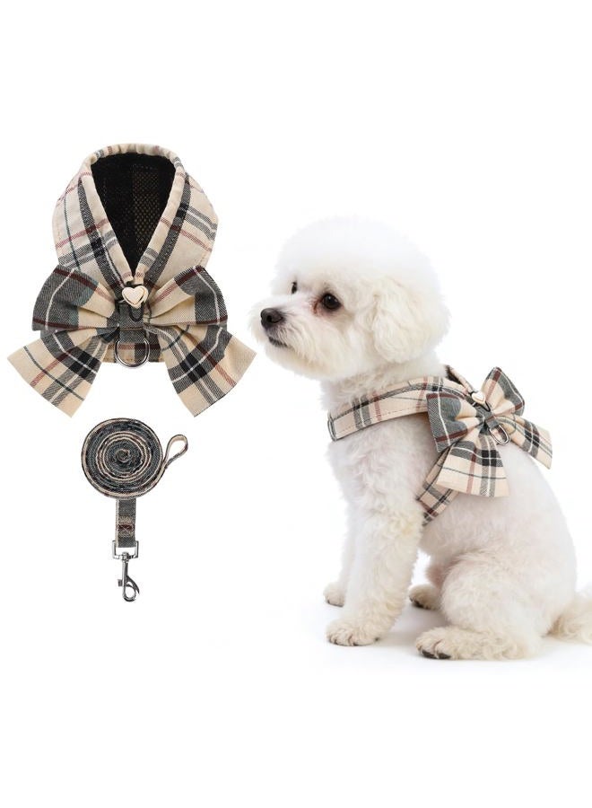 KOOLTAIL Small Dog Harness and Leash Set,Step in No Pull&Choke Soft Mesh Padded Adjustable Pet Vest Harness with Bowtie for Extra-Samll Medium Dogs and Cats,Cute Harnesses for XS S Puppy Beige XS - Image 1