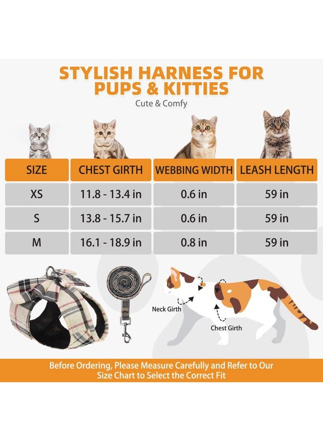 KOOLTAIL Small Dog Harness and Leash Set,Step in No Pull&Choke Soft Mesh Padded Adjustable Pet Vest Harness with Bowtie for Extra-Samll Medium Dogs and Cats,Cute Harnesses for XS S Puppy Beige XS - Image 2