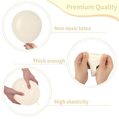 RUBFAC White Sand Balloons Different Sizes 105pcs 5/10/12/18 Inch Sand White Cream Beige Balloon Garland Arch Kit for Wedding Baby Shower Birthday Party Supplies Decorations - Image 3