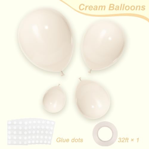 RUBFAC White Sand Balloons Different Sizes 105pcs 5/10/12/18 Inch Sand White Cream Beige Balloon Garland Arch Kit for Wedding Baby Shower Birthday Party Supplies Decorations - Image 2