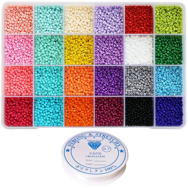 BalaFillic Size 3mm Seed Beads About 8400pcs in Box 80 Craft Beads with Elastic String for Bracelet Making About 350pcsColor 24 Colors
