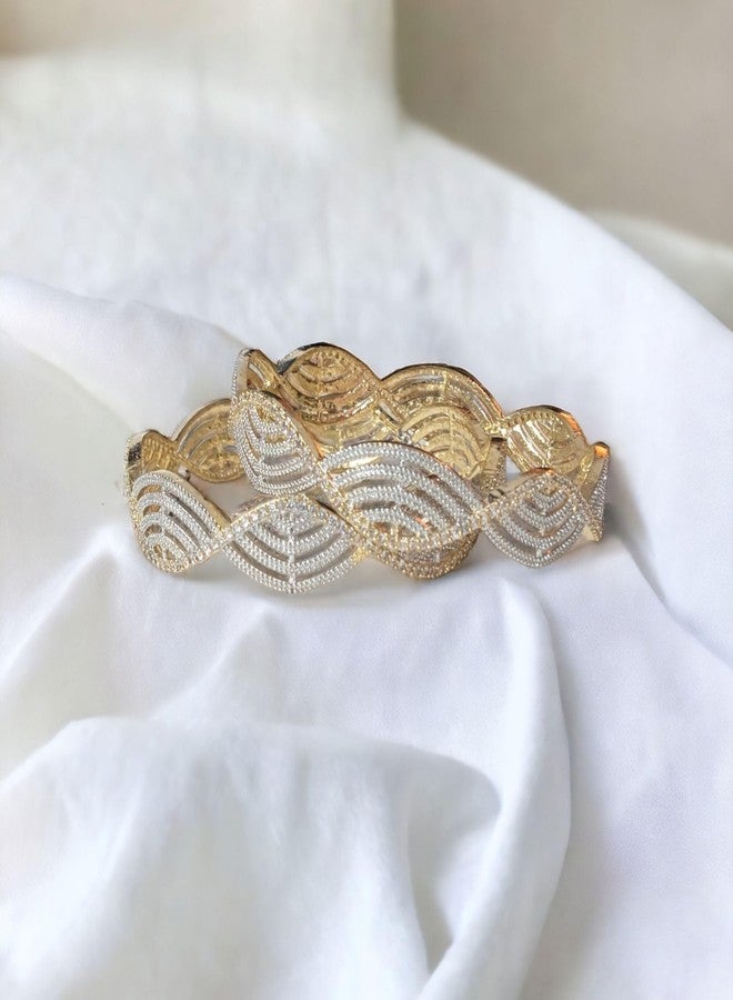 AanyaCentric 2.6 Size AD Bangles Pair Gold Plated Brass Bracelet for Women Girls American Diamond Kada - Image 2