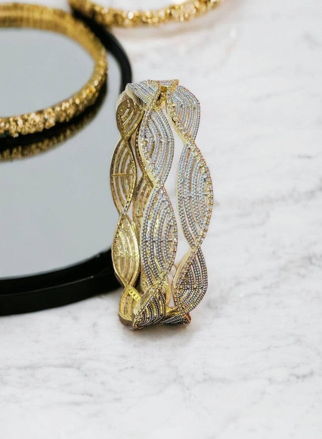 AanyaCentric 2.6 Size AD Bangles Pair Gold Plated Brass Bracelet for Women Girls American Diamond Kada - Image 4